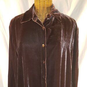 Soft Surroundings Womens Plum Crushed Velvet Button Up Shirt - Size XL Petite